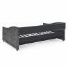 Full Size Daybed with Twin Size Trundle Upholstered Tufted Sofa Bed, with Button on Back and Copper Nail on Waved Shape Arms,Grey (80.5"x55.5"x27.5")