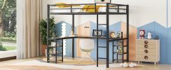 Full XL Metal Loft Bed with Desk and Shelves, Loft Bed with Ladder and Guardrails, Loft Bed Frame for Bedroom, Black