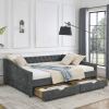 Queen Size Daybed with Drawers Upholstered Tufted Sofa Bed,,with Button on Back and Copper Nail on Waved Shape Arms, Grey (84.5"x63.5"x26.5")