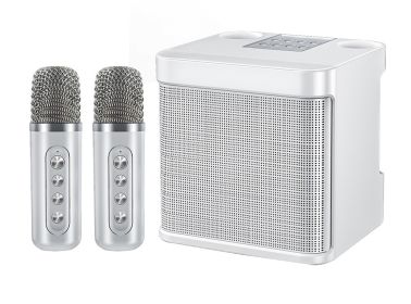 100W Peak High Power Portable Karaoke Bluetooth Speaker Wireless Microphone Suit Intelligent External Singing Equipment (Color: YS-203 White)