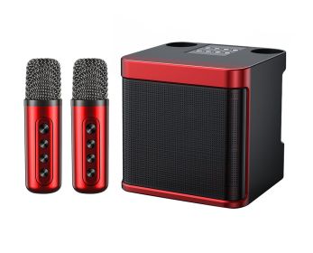 100W Peak High Power Portable Karaoke Bluetooth Speaker Wireless Microphone Suit Intelligent External Singing Equipment (Color: YS-203 red)