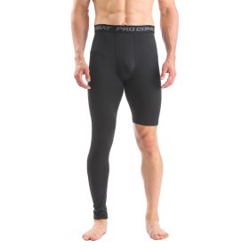 Men's Basketball Single Leg Tight Sports Pants 1/2 One Leg Compression Pants (Color: Black#2)