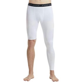 Men's Basketball Single Leg Tight Sports Pants 1/2 One Leg Compression Pants (Color: White#1)