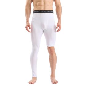 Men's Basketball Single Leg Tight Sports Pants 1/2 One Leg Compression Pants (Color: White#2)