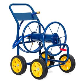 Garden Water Hose Reel Cart with 4 Wheels and Non-slip Grip (Color: Blue)